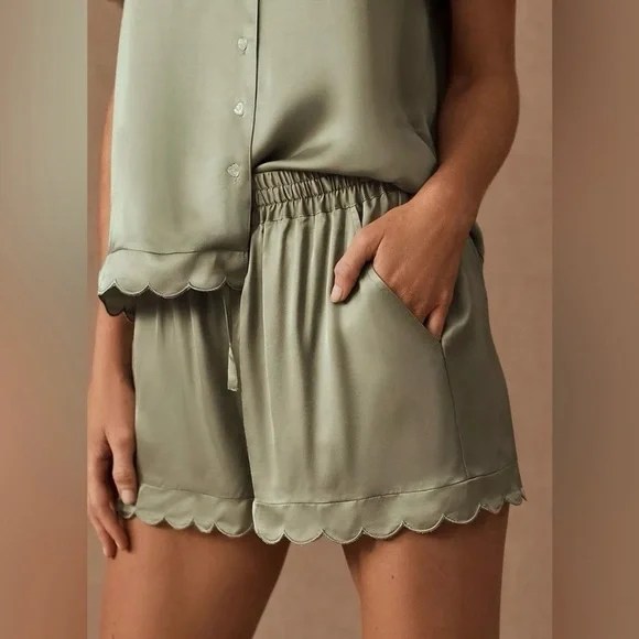BHLDN Juniper Scalloped Sage Green Pajama Set - Picture 3 of 5